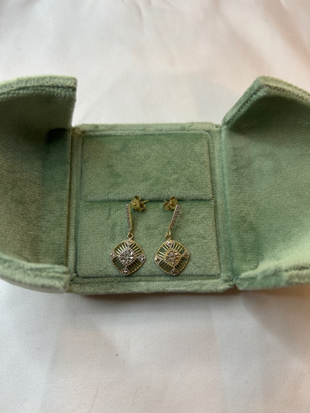 10k solid yellow and white gold Filigree Drop Earrings